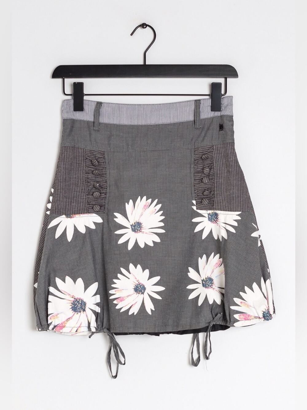 Desigual Gray A-Line Bubble Skirt with White & Pink Floral Print A-line
